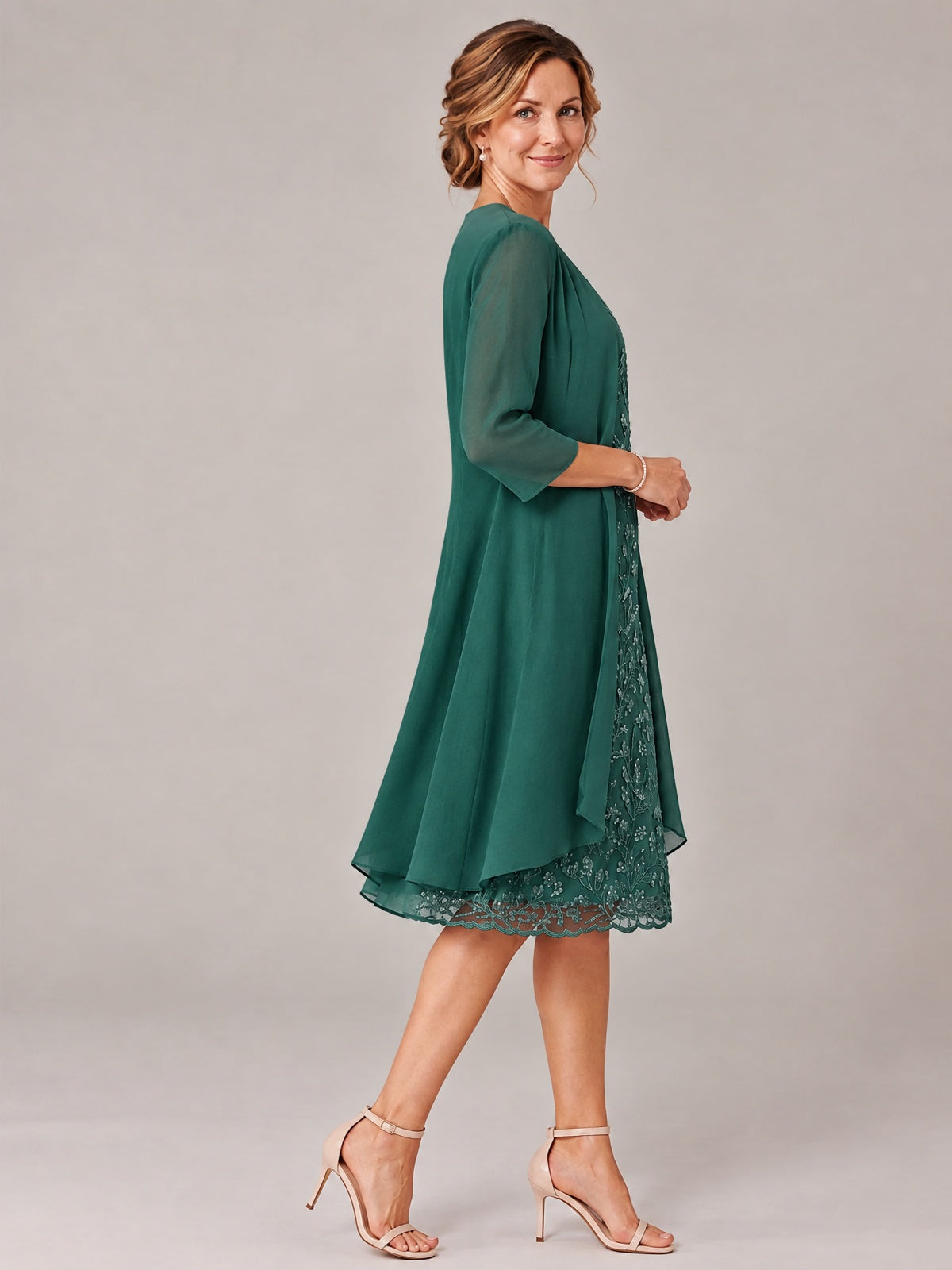 Tea Length Sequin Lace Mother of The Bride Dress with Chiffon Jacket