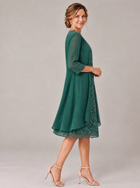 Tea Length Sequin Lace Mother of The Bride Dress with Chiffon Jacket