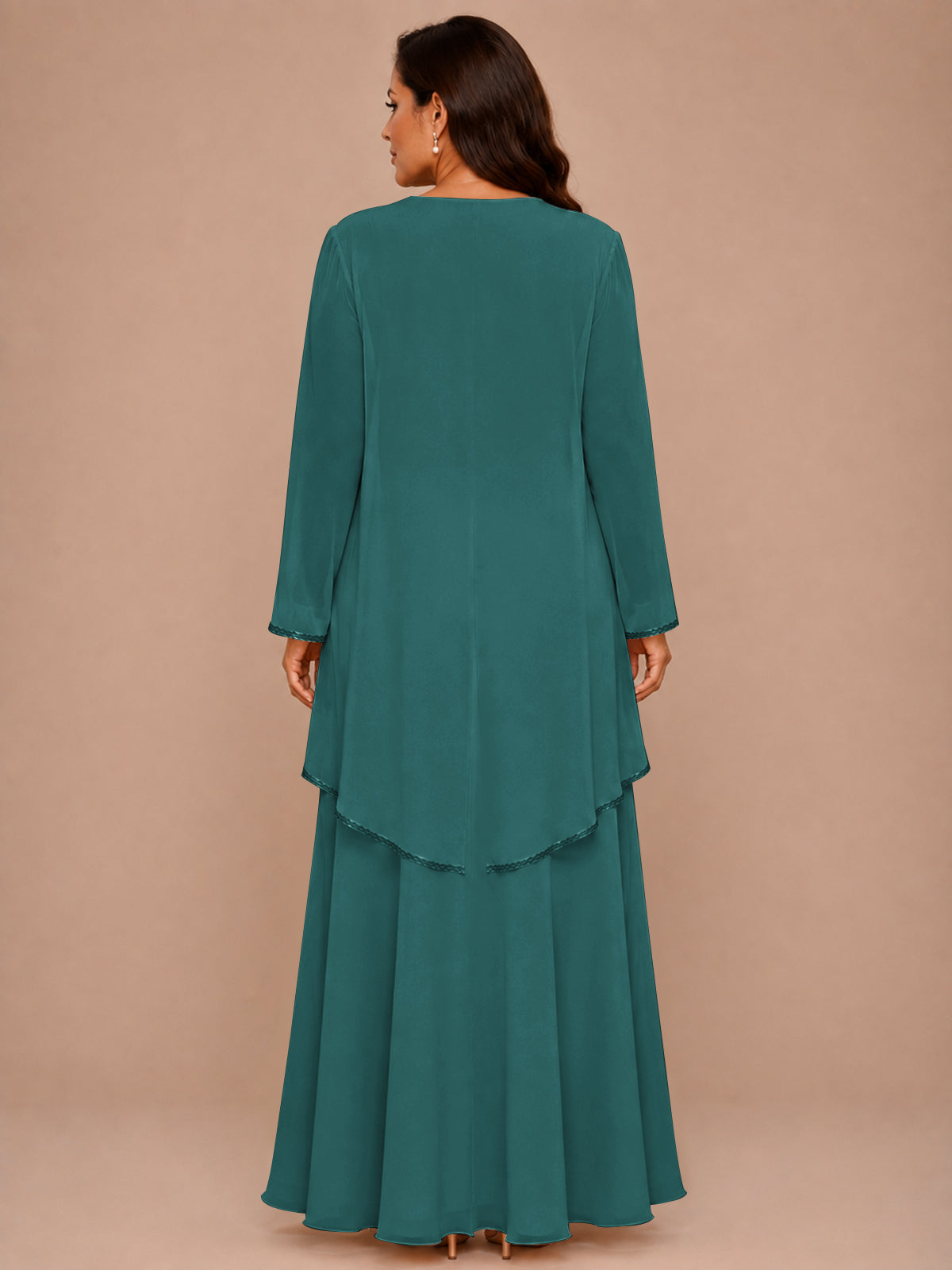 Champagne Beaded Chiffon Mother of the Bride Dress with Jacket V-Neck Gown