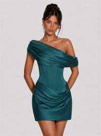 Strapless Satin Corset Homecoming Dress with Detachable Off-Shoulder Drape