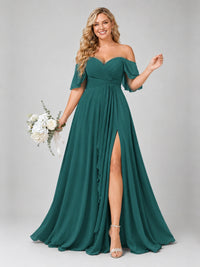 Off Shoulder Chiffon Bridesmaid Dress with Slit