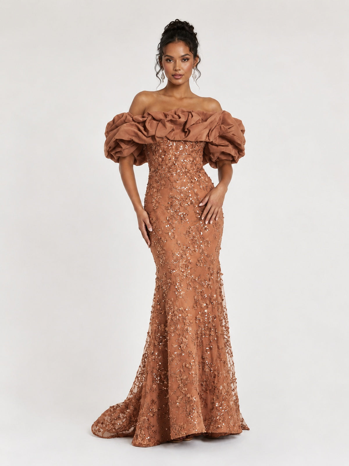 Sequin Off-Shoulder Ruffle Mermaid Prom Dress