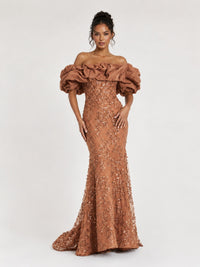 Sequin Off-Shoulder Ruffle Mermaid Prom Dress