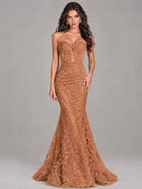 Strapless Corset Mermaid Prom Dress Lace Appliqué Formal Gown