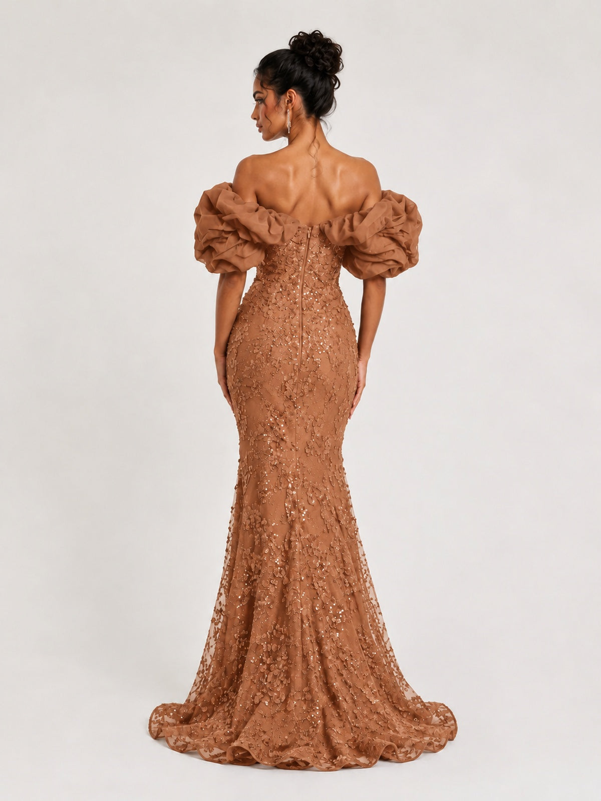 Sequin Off-Shoulder Ruffle Mermaid Prom Dress