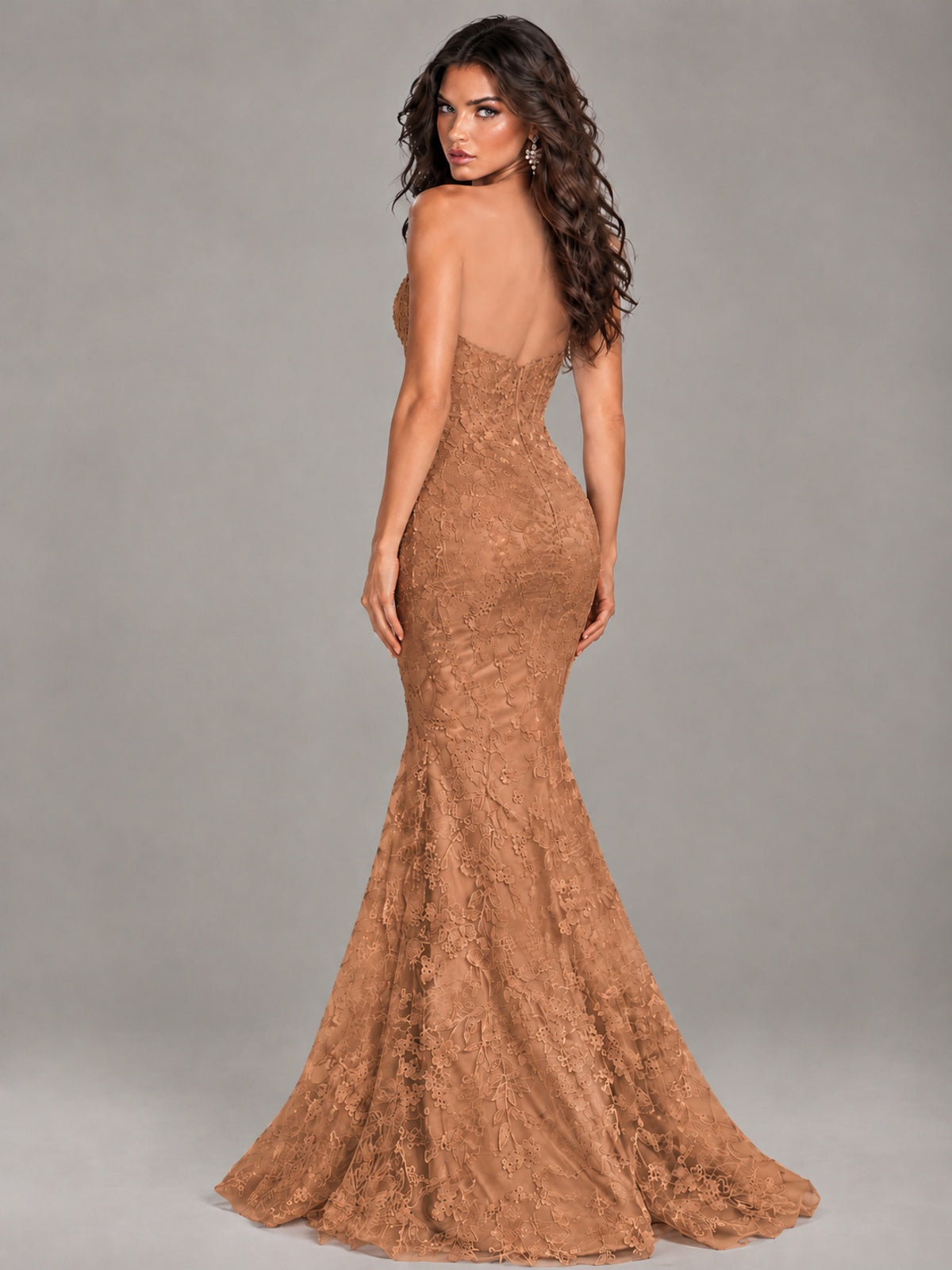Strapless Corset Mermaid Prom Dress Lace Appliqué Formal Gown