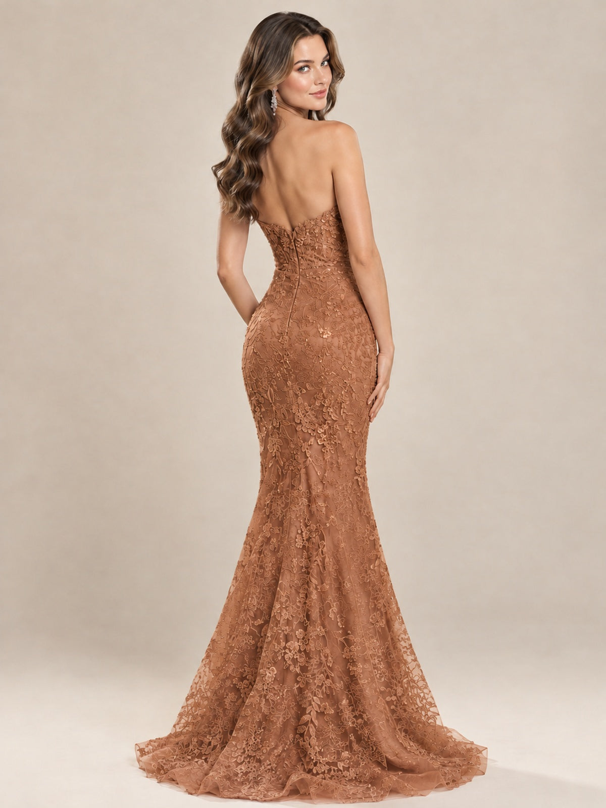 Strapless Corset Mermaid Prom Dress with Floral Lace Appliqué