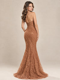 Strapless Corset Mermaid Prom Dress with Floral Lace Appliqué