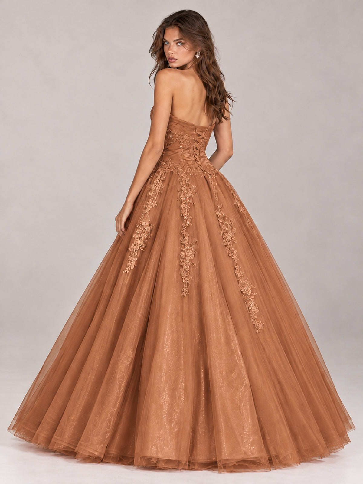 Strapless Sweetheart Tulle Ball Gown Prom Dress with Lace Appliques