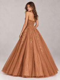 Strapless Sweetheart Tulle Ball Gown Prom Dress with Lace Appliques