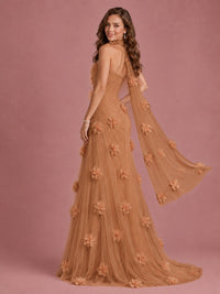 Blush Pink Strapless Sweetheart 3D Floral Tulle Mermaid Prom Dress