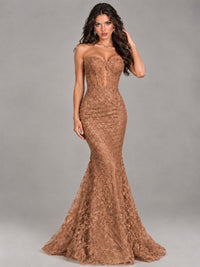 Strapless Corset Mermaid Prom Dress Lace Appliqué Formal Gown