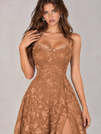 Floral Lace A-Line Prom Dress with Spaghetti Straps & High Slit