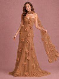 Blush Pink Strapless Sweetheart 3D Floral Tulle Mermaid Prom Dress