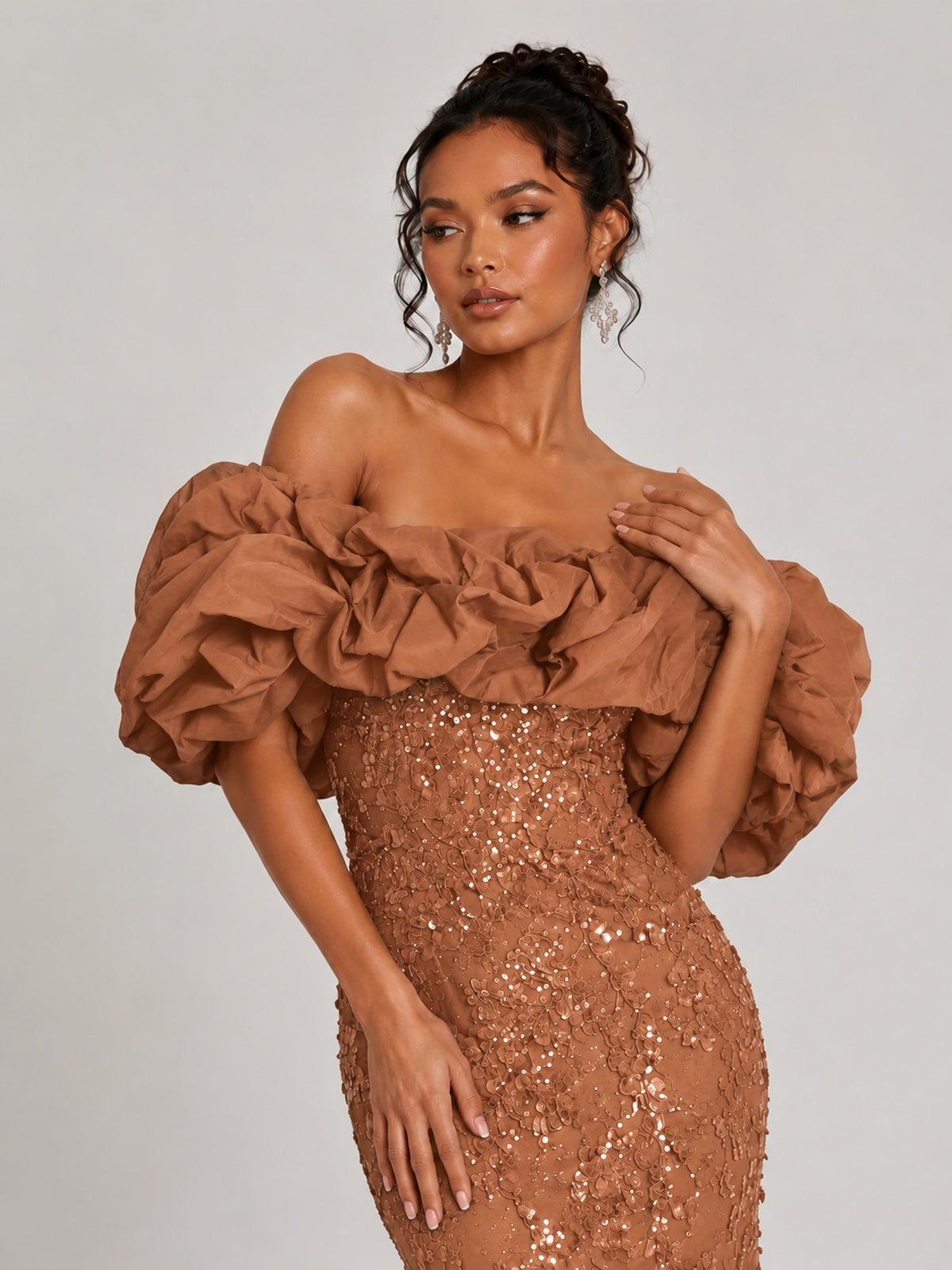 Sequin Off-Shoulder Ruffle Mermaid Prom Dress