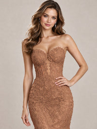 Strapless Corset Mermaid Prom Dress with Floral Lace Appliqué