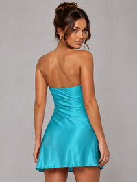 Burnt Orange Strapless Satin Mini Dress