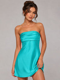 Burnt Orange Strapless Satin Mini Dress