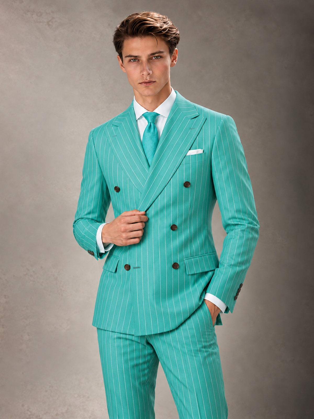 Double Breasted Pinstripe Men's Suit 2 Piece (Jacket & Pants) for Wedding & Formal Prom