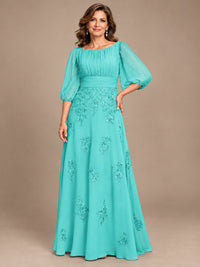 A-Line Mother of the Bride Dress with Sheer Puff Sleeves