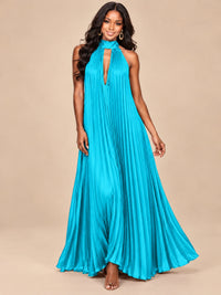 Rust Orange Pleated Halter Neck Maxi Dress