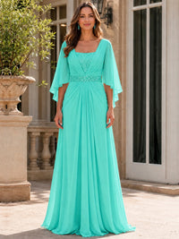 Elegant V-Neck Sequined Chiffon Mother of the Bride Dress with Flutter Sleeves
