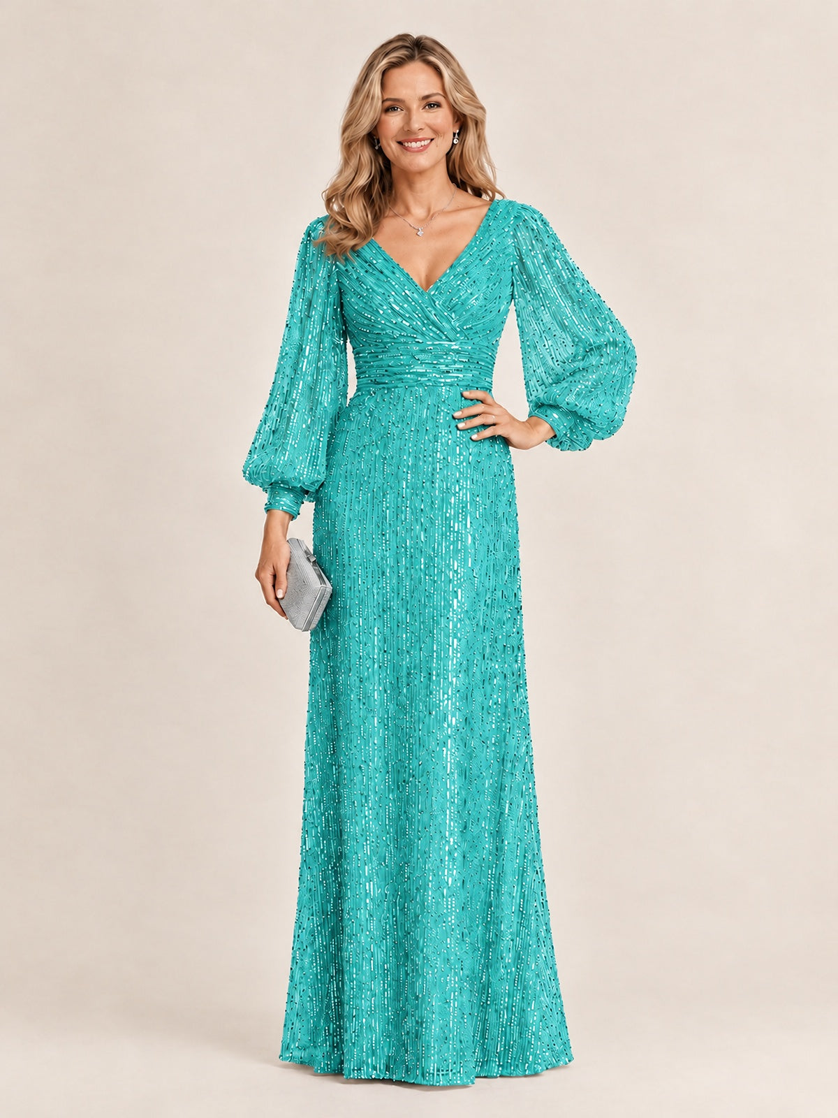Sparkle Sequin Mother of The Bride Dresses with Long Sleeves