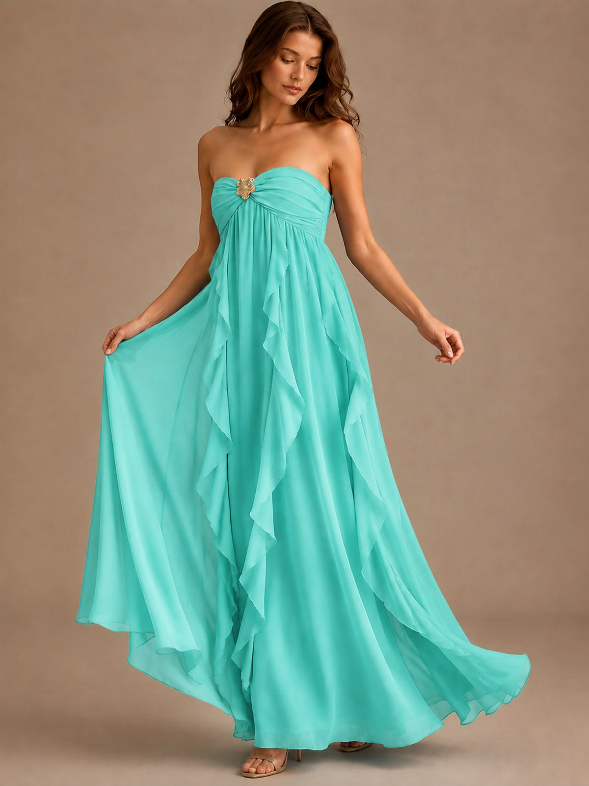 Srapless Sweetheart Chiffon Prom Dress Ruffle Formal Evening Gown
