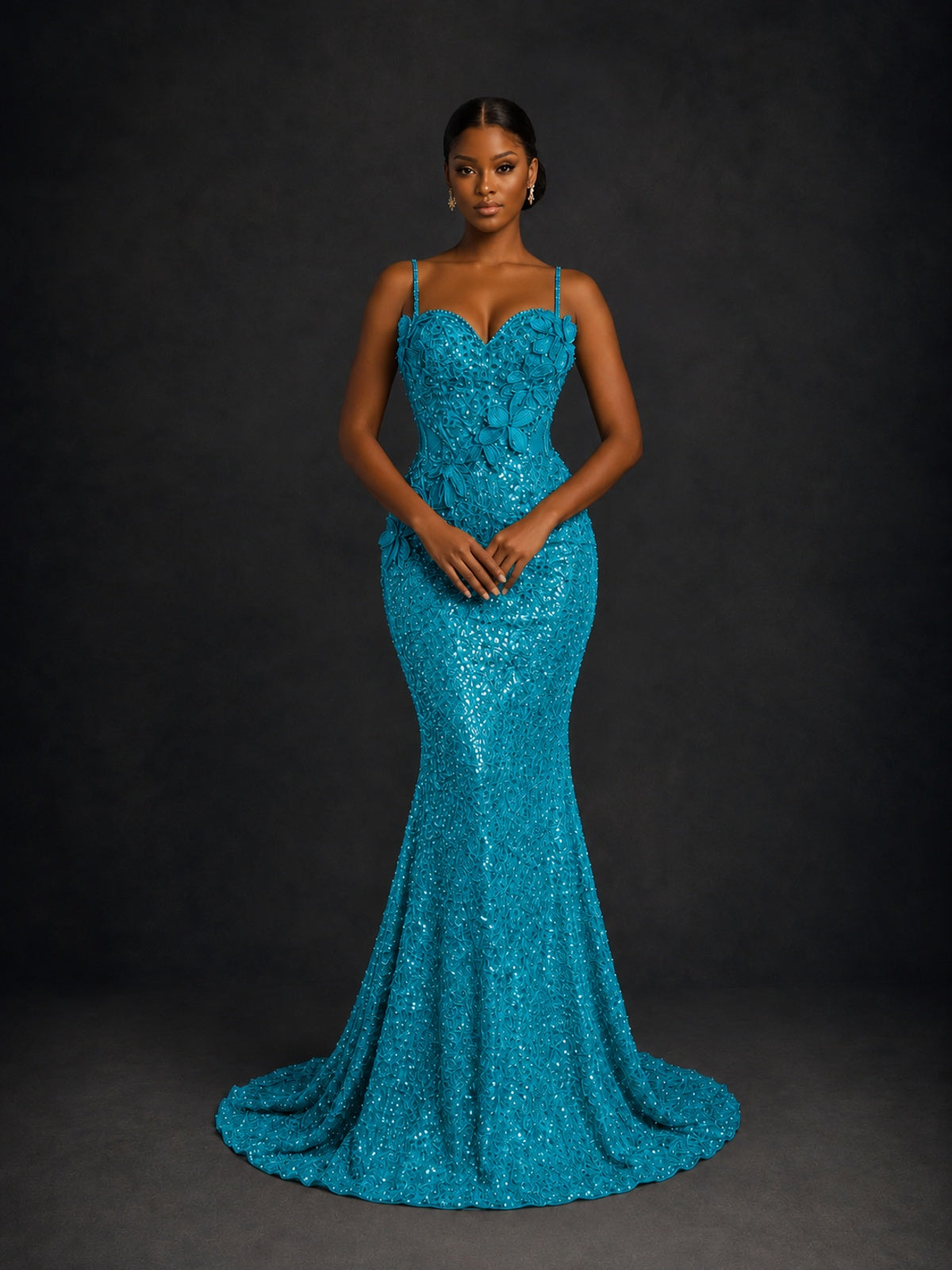Sequin Mermaid Prom Dress with Floral Applique