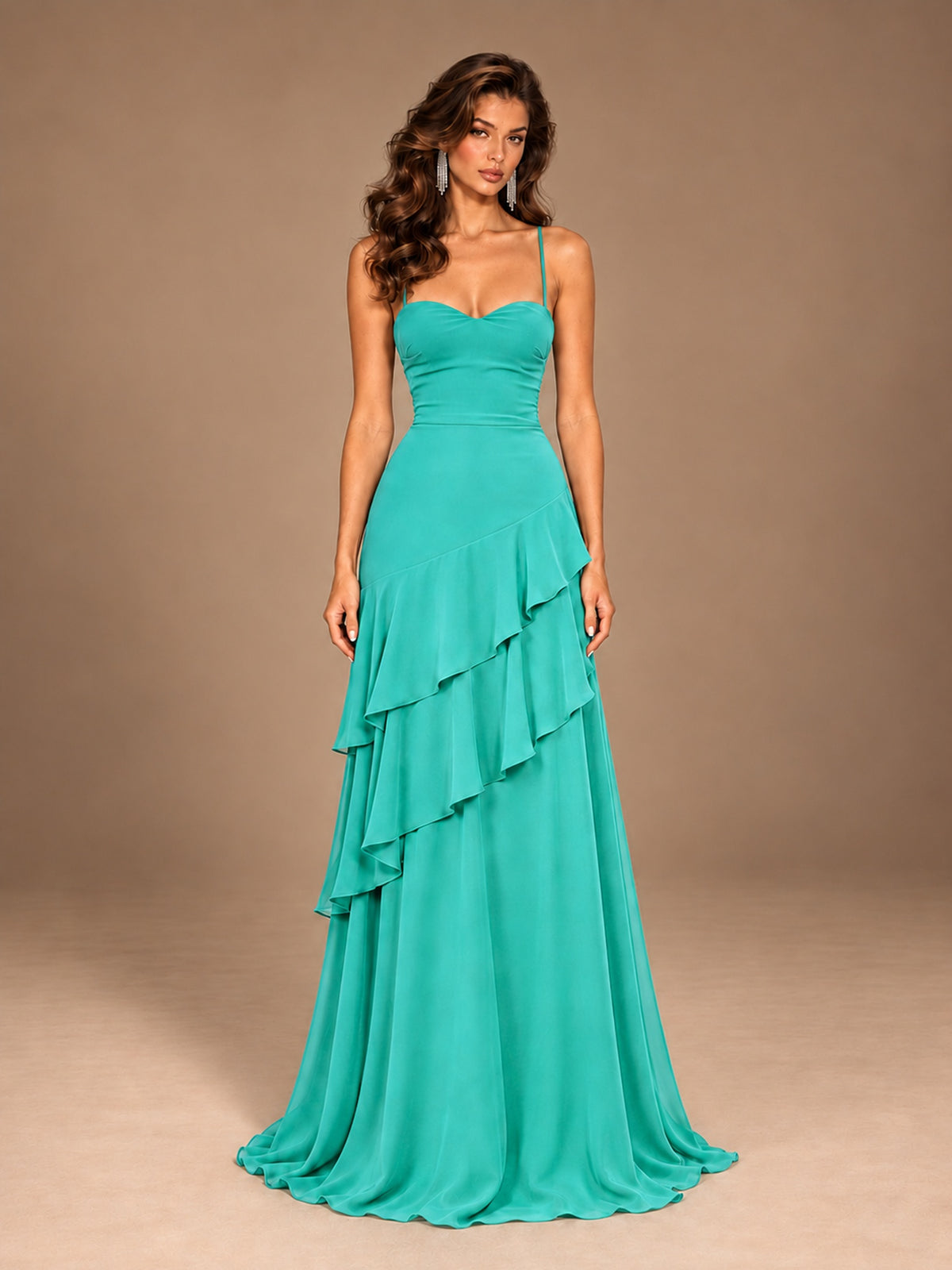 Sweetheart A-Line Ruffle Prom Dress with Spaghetti Straps