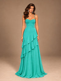 Sweetheart A-Line Ruffle Prom Dress with Spaghetti Straps