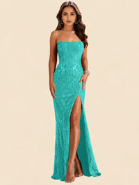 Sequin Lace Appliques Mermaid Prom Dress Spaghetti Strap Formal Gowns with Slit