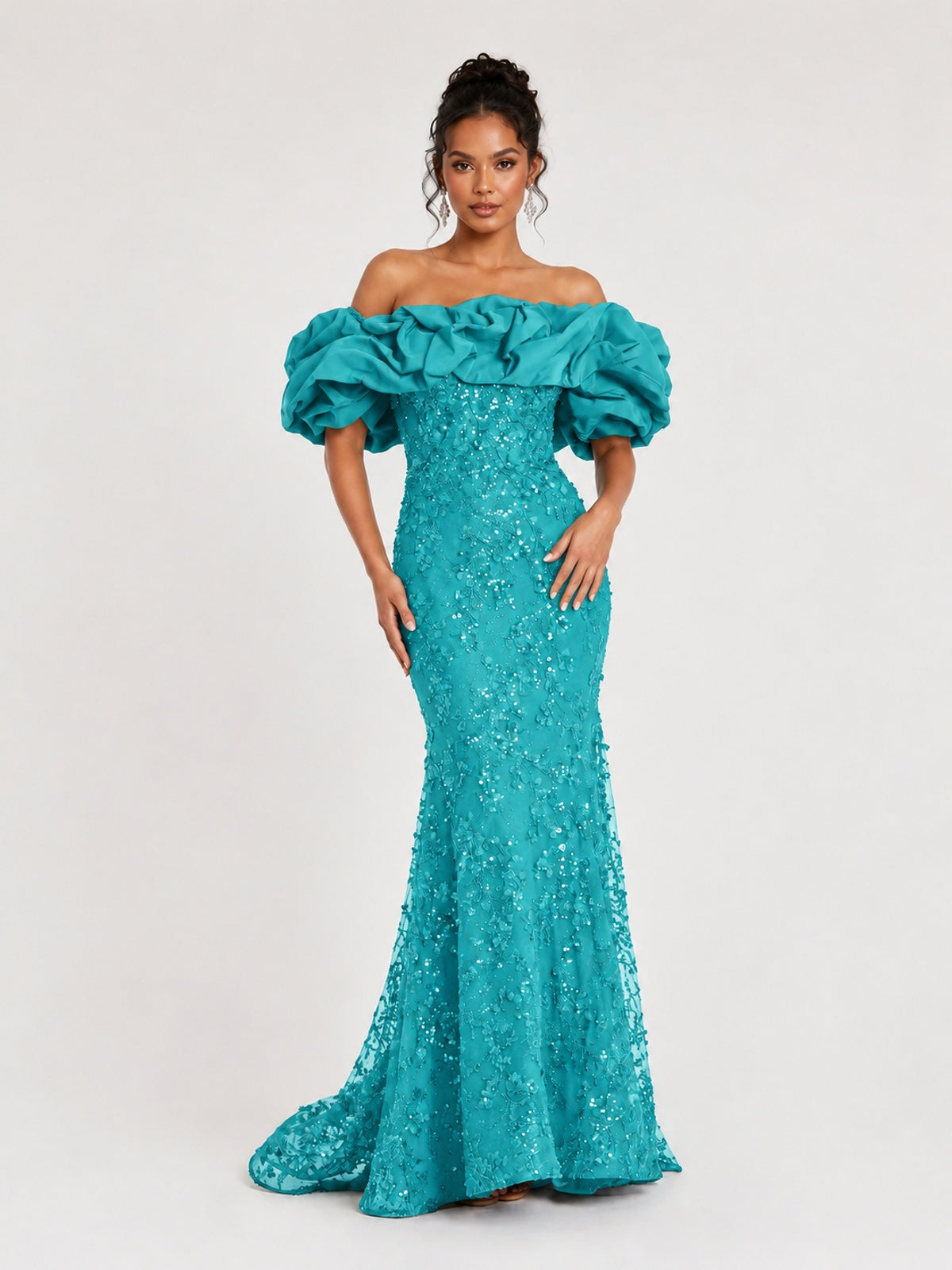 Sequin Off-Shoulder Ruffle Mermaid Prom Dress