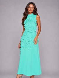 3D Floral Applique High Neck Prom Maxi Dress