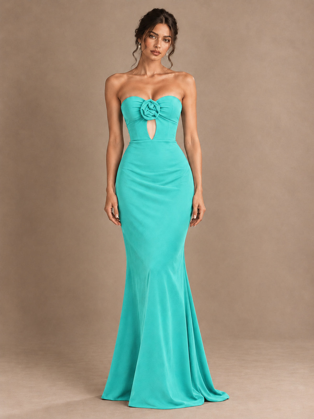 Emerald Green Strapless Mermaid Prom Dress with 3D Rose & Keyhole Cutout
