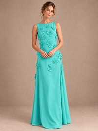 3D Floral Applique Sleeveless Formal Maxi Dress