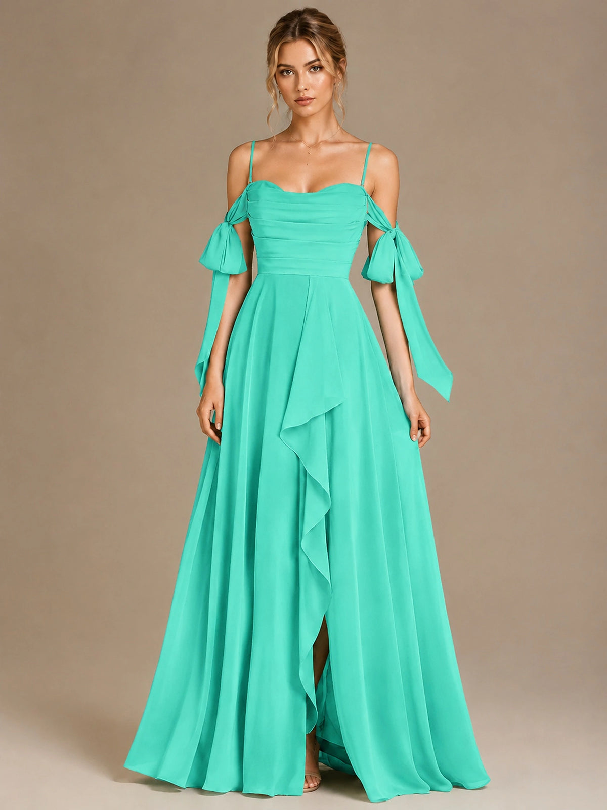 A-Line Ruffles Chiffon Bridesmaid Dress with Slit