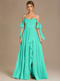 A-Line Ruffles Chiffon Bridesmaid Dress with Slit