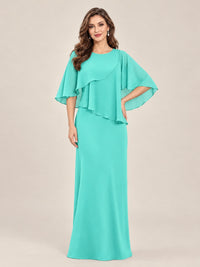 Turquoise-Chiffon 2 Piece A Line Mother of The Bride Dresses with Cape