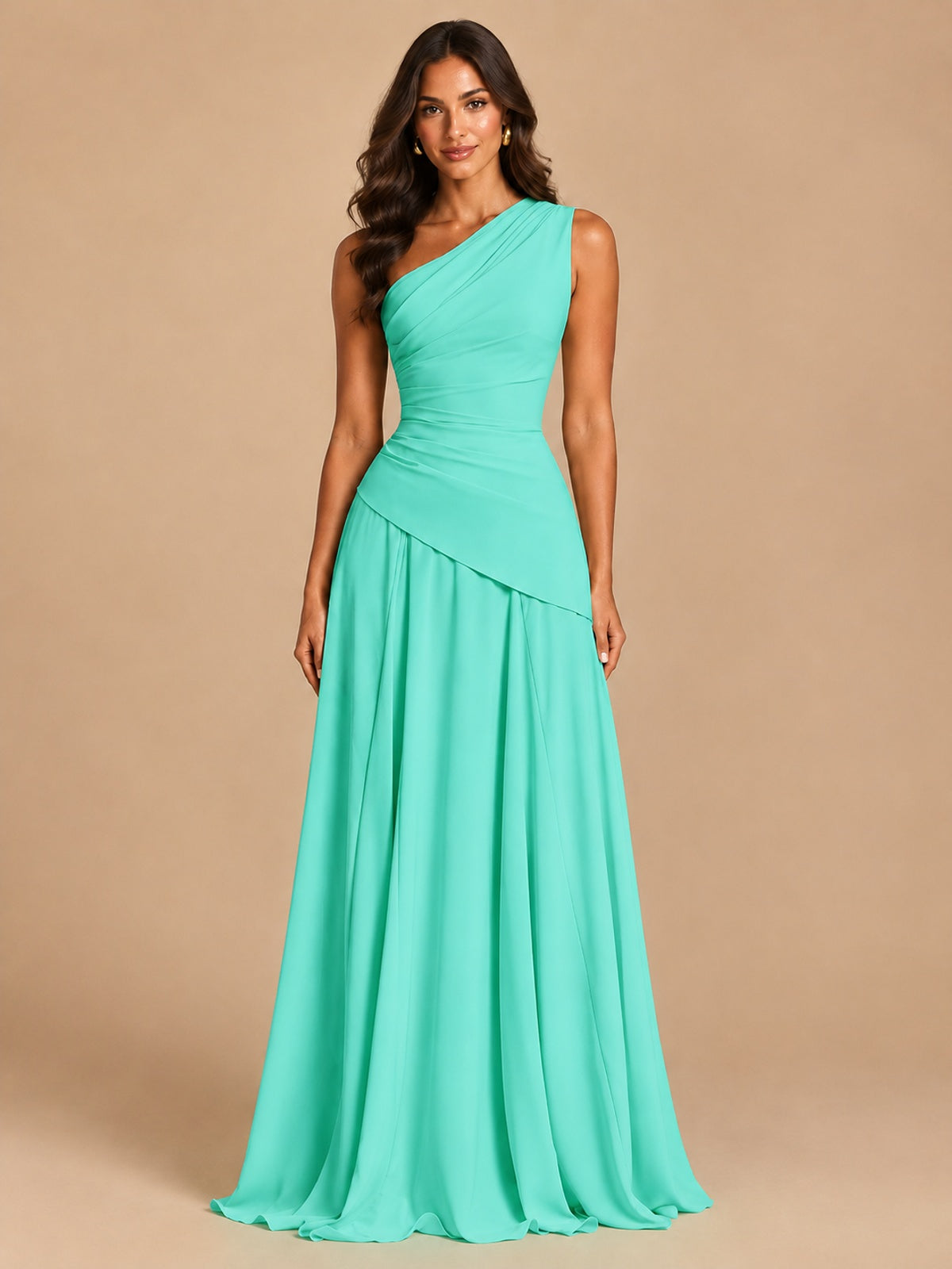 One Shoulder Prom Dress A-line Ruched Women Wedding Formal Gowns