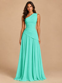One Shoulder Prom Dress A-line Ruched Women Wedding Formal Gowns