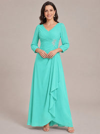 Turquoise-Long Sleeve Chiffon Beaded Mother of The Bride Dresses for Women