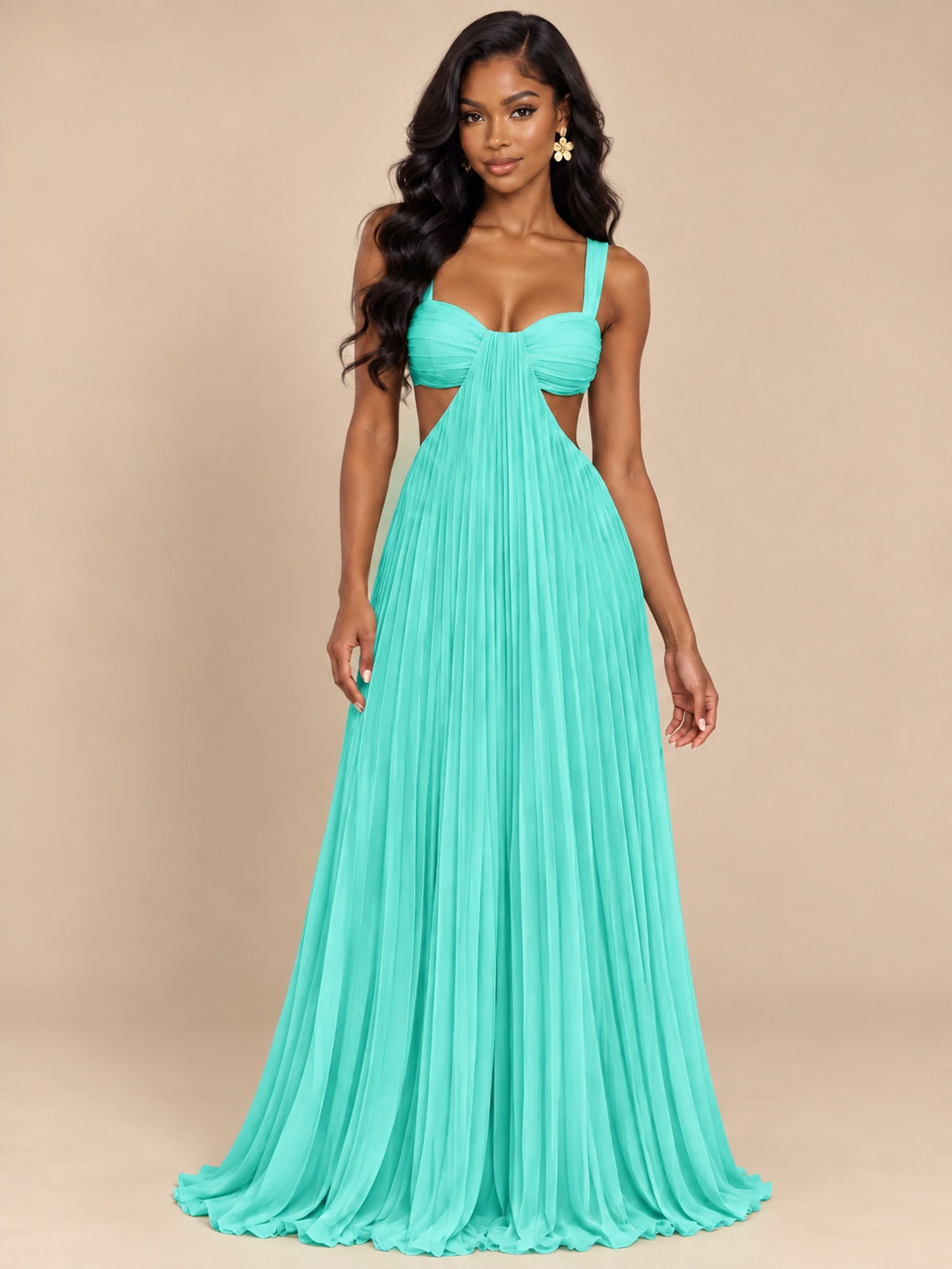 Butter Yellow Pleated Cutout Maxi Dress