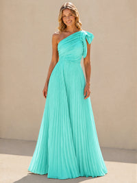 One Shoulder Pleated Chiffon A-Line Floor-Length Bridesmaid Dress