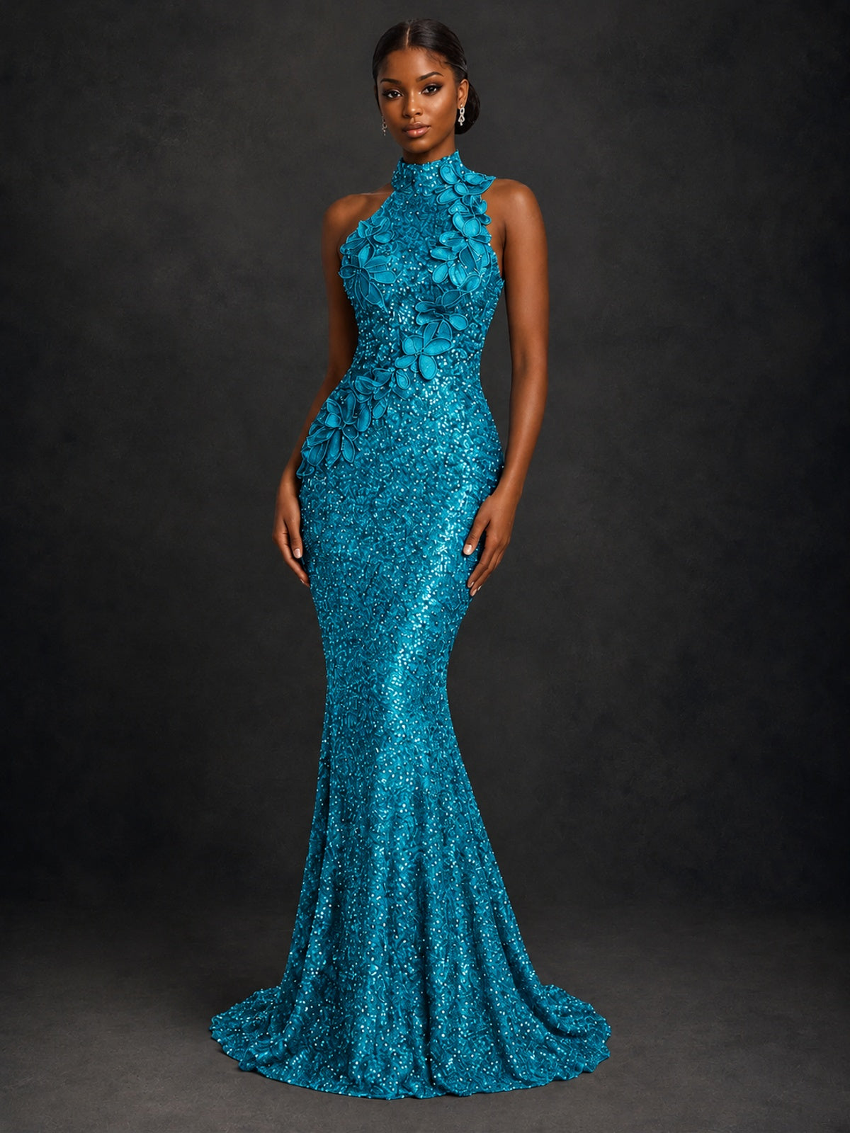 Sparkly Sequin High Neck Mermaid Prom Dress