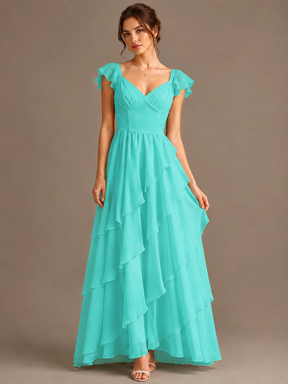 Ruffle Tiered V Neck Maxi Dress