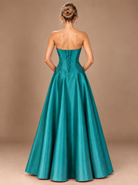 Blush Pink Strapless Satin A-Line Prom Dress with Ruched Bodice