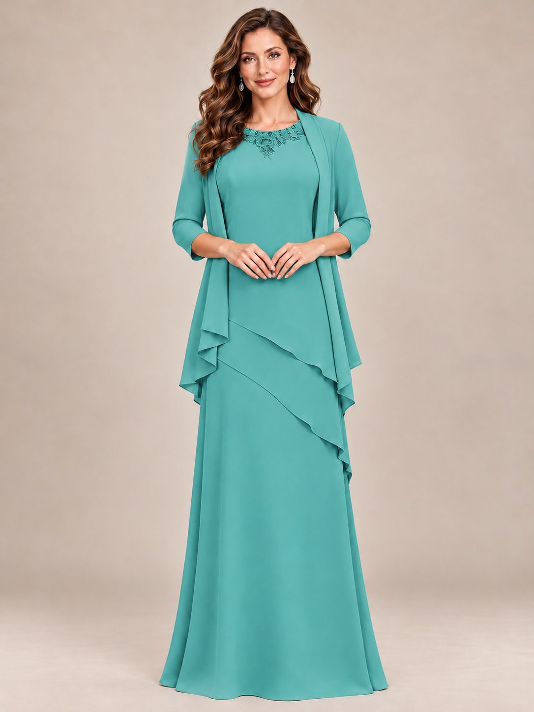Dusty Blue Two-Piece Chiffon Mother of the Bride Dress with Jacket