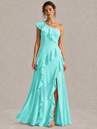 Sage Green One Shoulder Ruffle Bridesmaid Dress