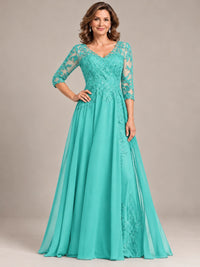 Sequin Lace A-Line Mother of the Bride Dress with 3/4 Sleeves